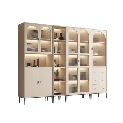Vertical White Wood Multi-Storage Bookcase with Glass Doors Image - 13