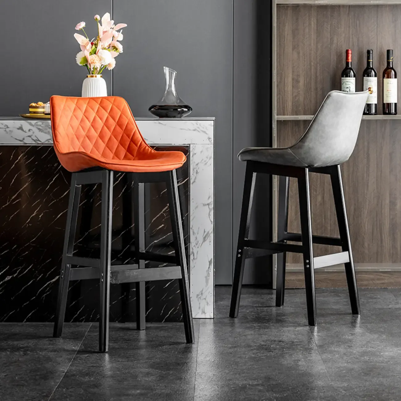 Vintage Leather Bucket Seat Curved Back Bar Stools Image - 3
