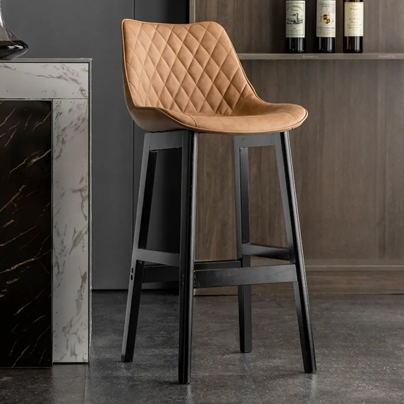 Vintage Leather Bucket Seat Curved Back Bar Stools Image - 14