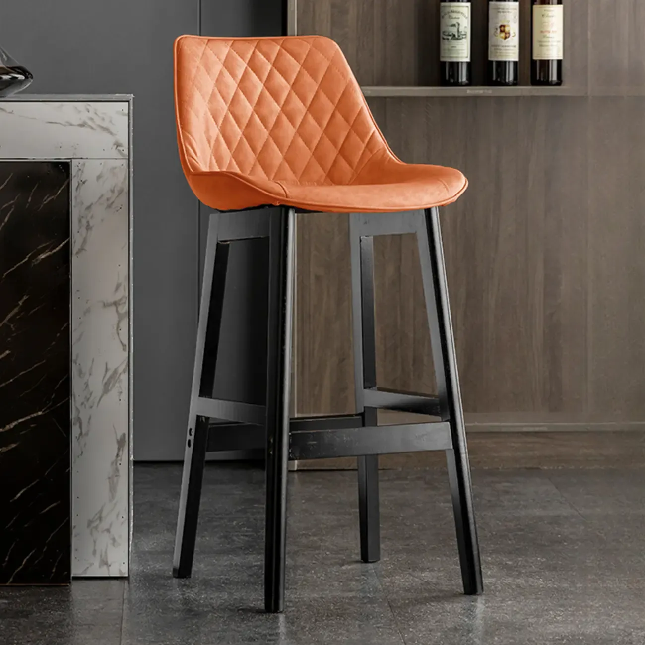 Vintage Leather Bucket Seat Curved Back Bar Stools Image - 15