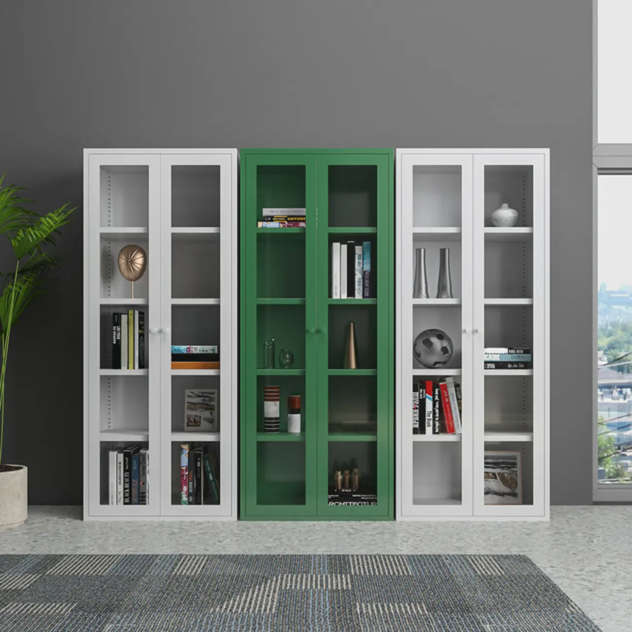 Modern Steel Glass Adjustable Shelves Display Storage Cabinet Image - 1 | homeyfad