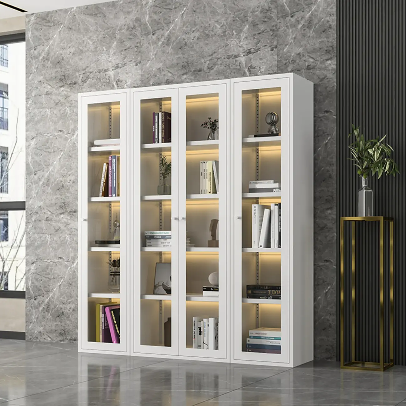 Modern Steel Glass Adjustable Shelves Display Storage Cabinet Image - 3 | homeyfad