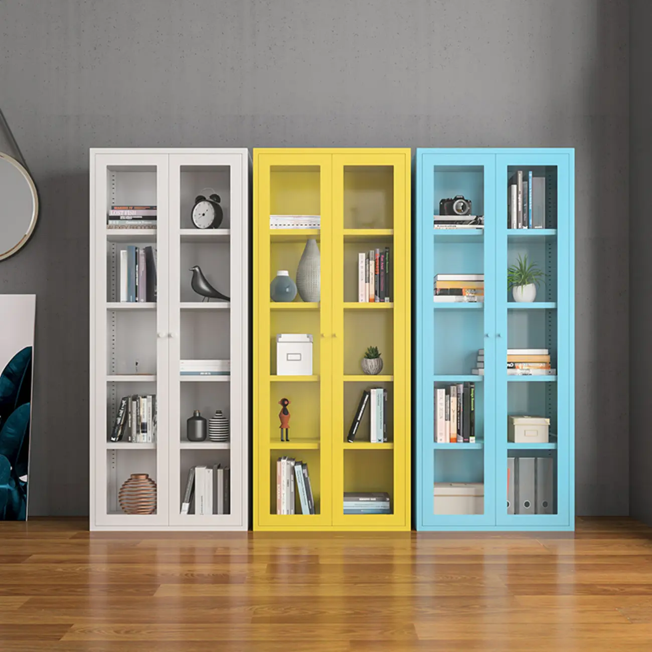 Modern Steel Glass Adjustable Shelves Display Storage Cabinet Image - 5 | homeyfad