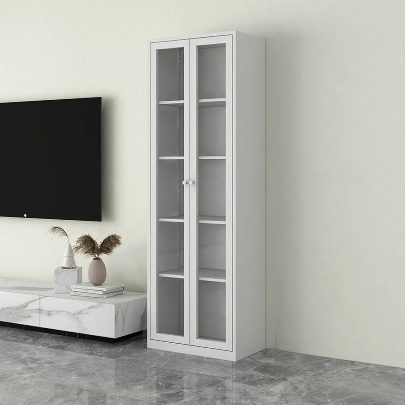 Modern Steel Glass Adjustable Shelves Display Storage Cabinet Image - 6 | homeyfad