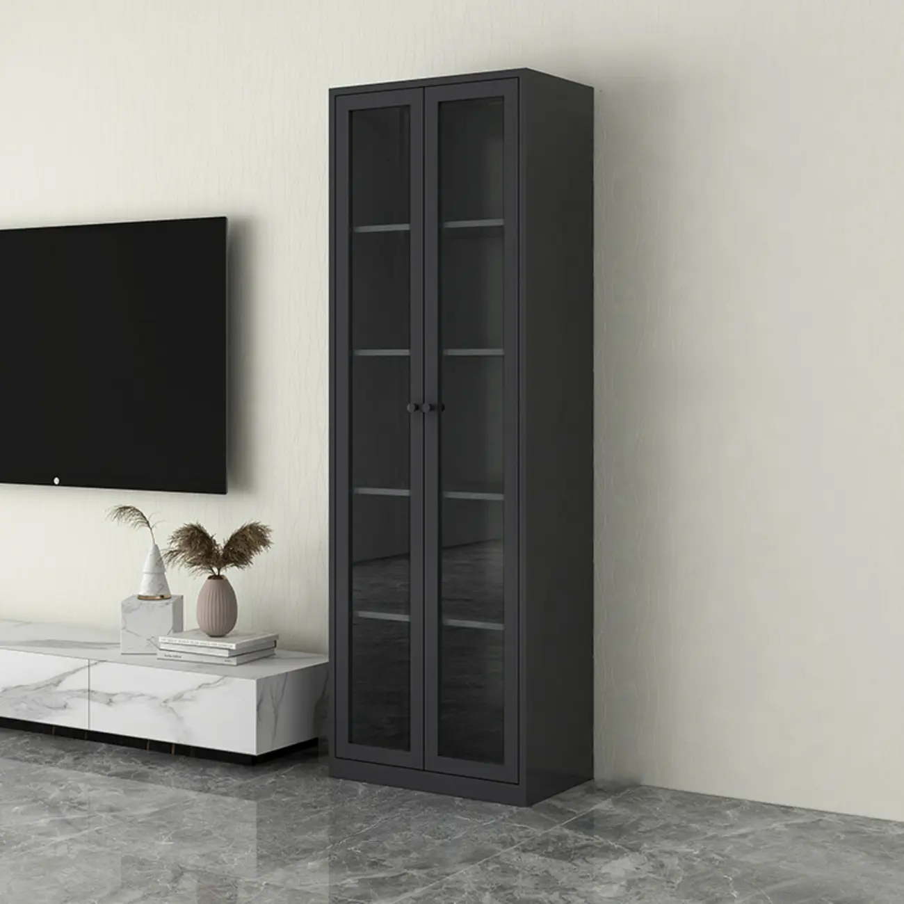 Modern Steel Glass Adjustable Shelves Display Storage Cabinet Image - 7 | homeyfad