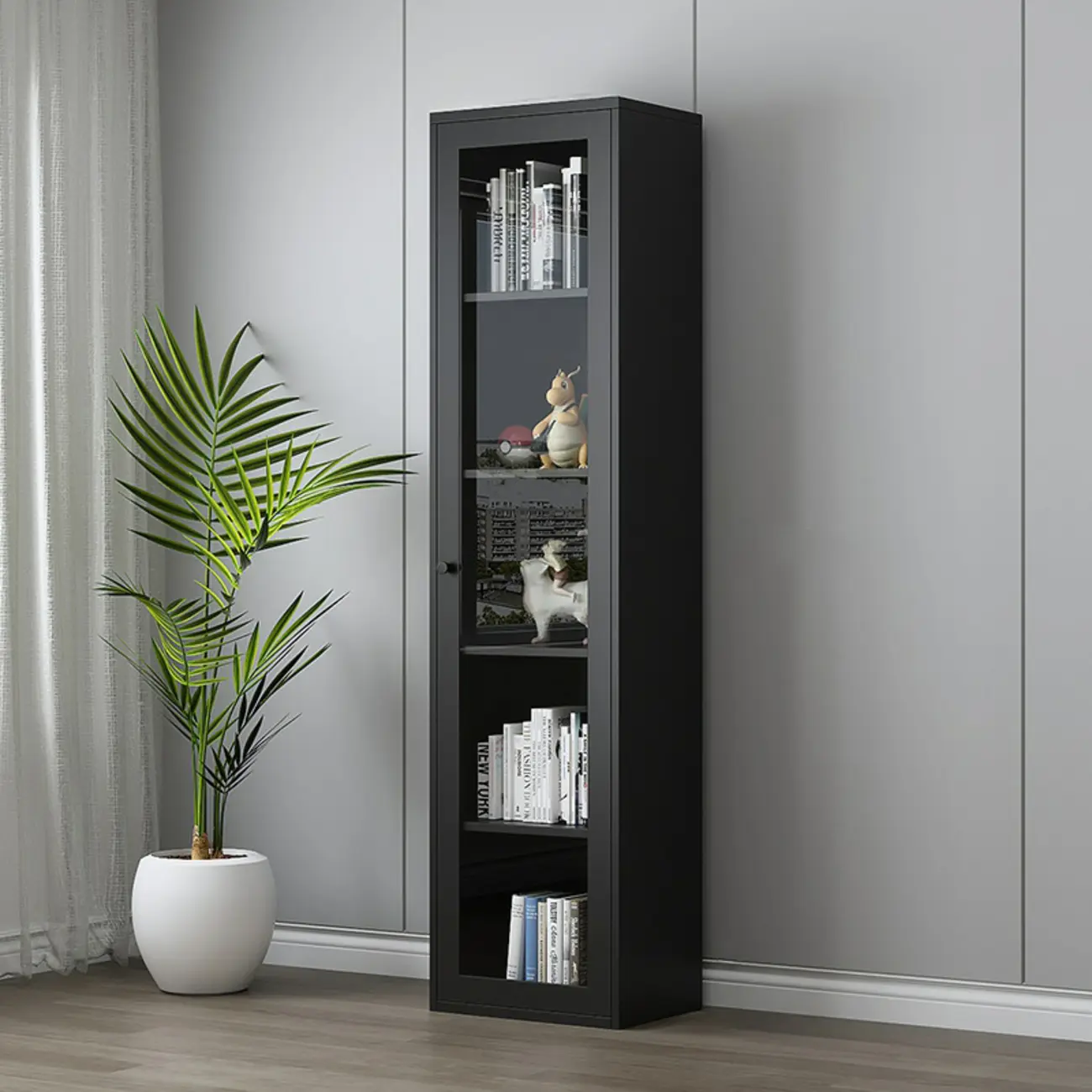 Modern Steel Glass Adjustable Shelves Display Storage Cabinet Image - 9 | homeyfad
