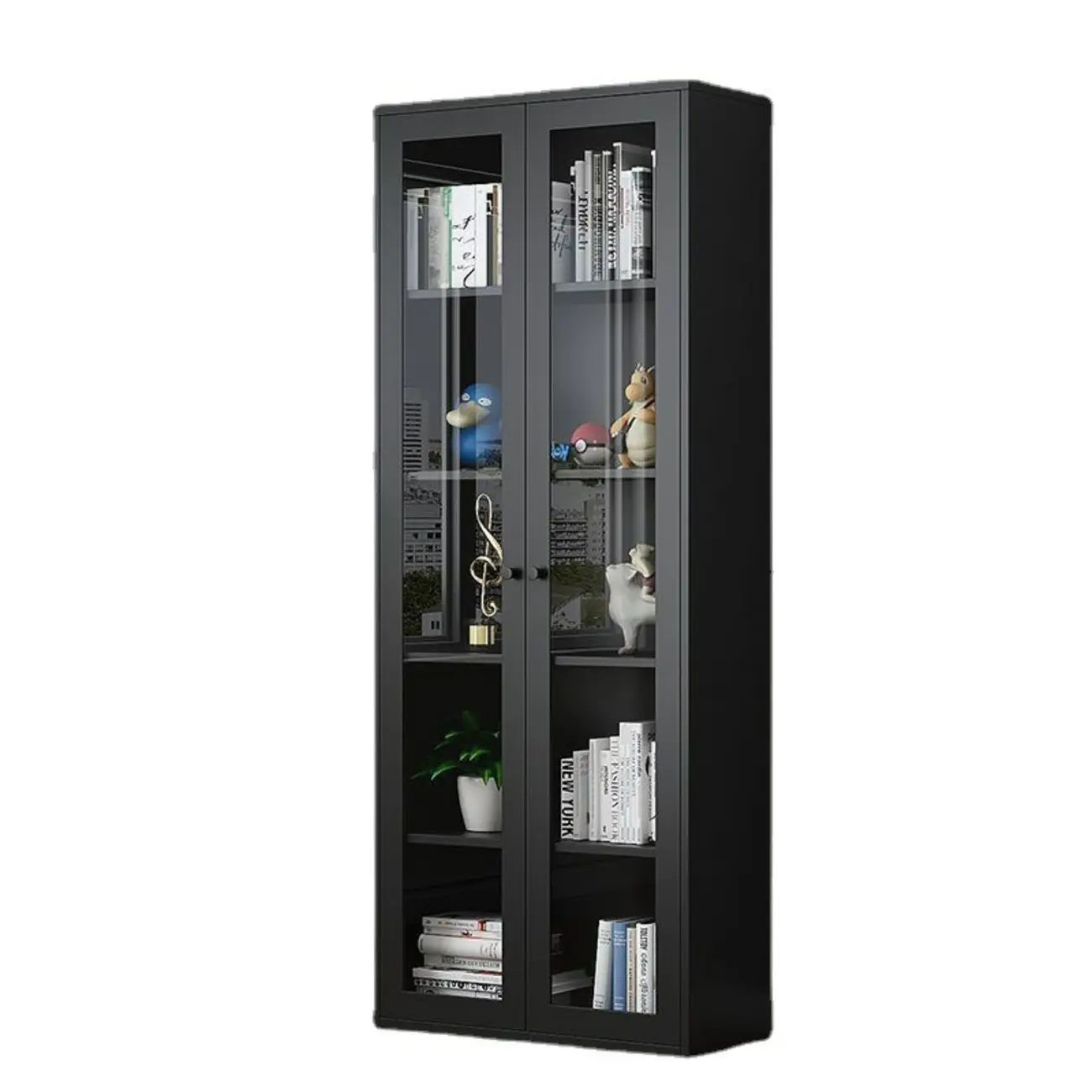 Modern Steel Glass Adjustable Shelves Display Storage Cabinet Image - 10 | homeyfad