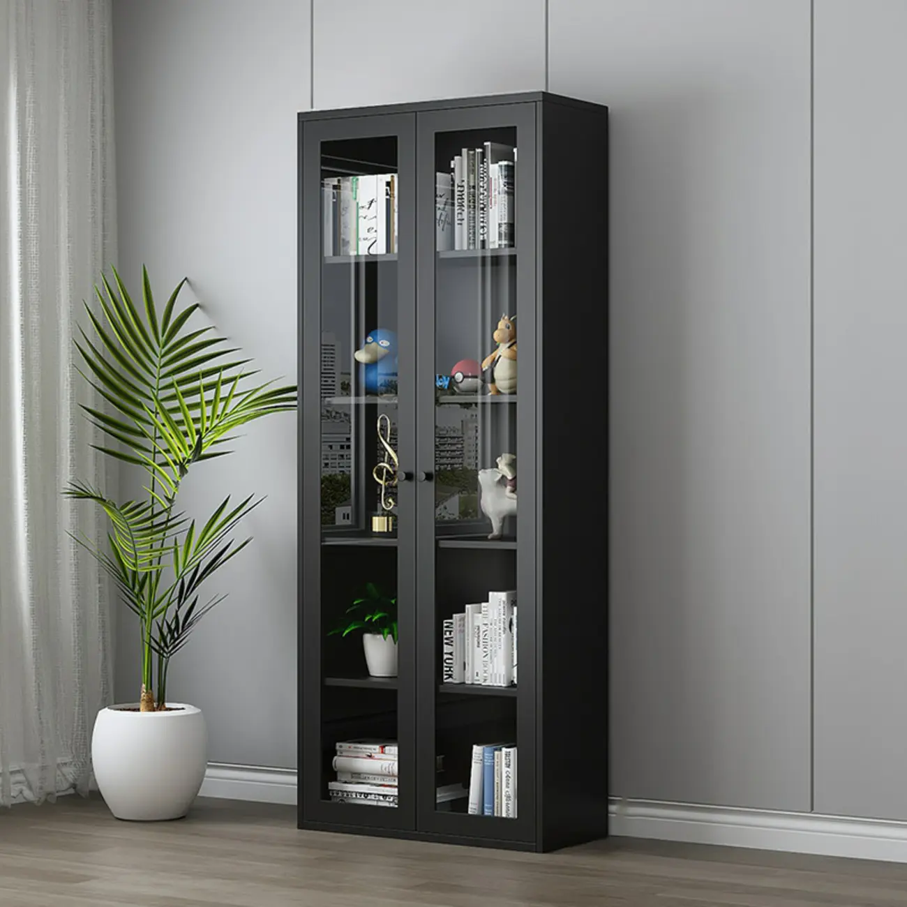 Modern Steel Glass Adjustable Shelves Display Storage Cabinet Image - 11 | homeyfad