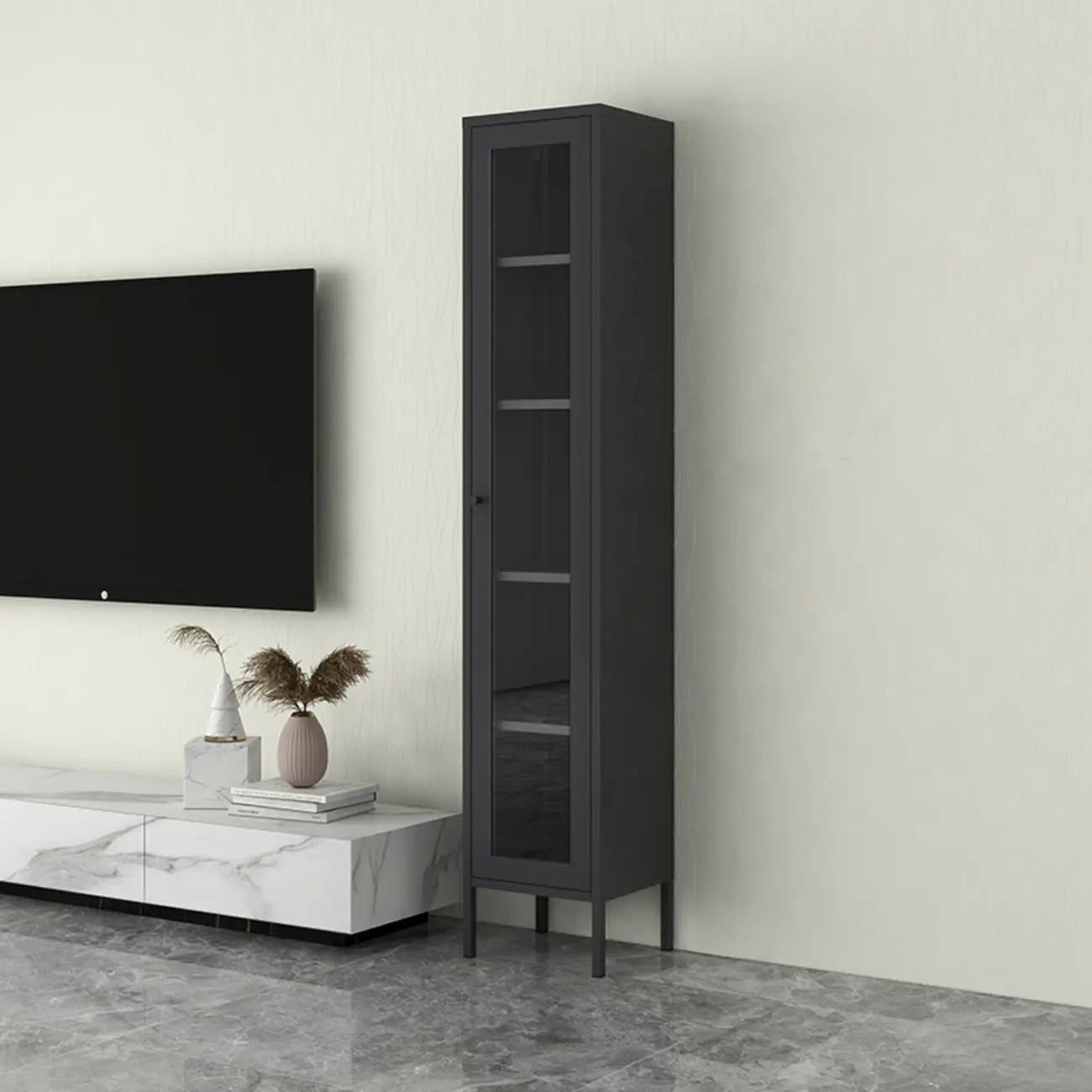 Modern Steel Glass Adjustable Shelves Display Storage Cabinet Image - 19 | homeyfad