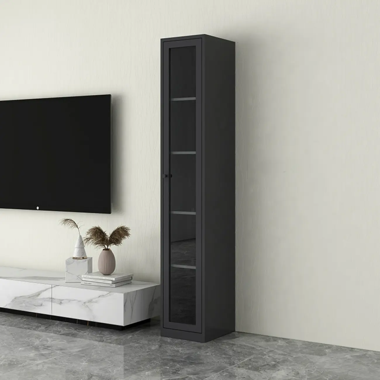 Modern Steel Glass Adjustable Shelves Display Storage Cabinet Image - 21 | homeyfad