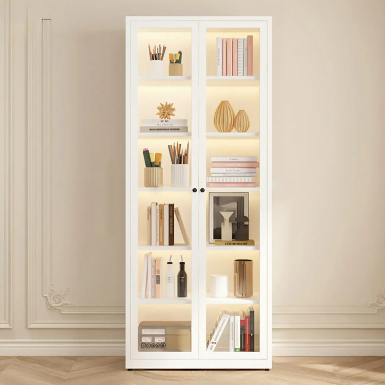 Modern Steel Glass Adjustable Shelves Display Storage Cabinet Image - 22 | homeyfad