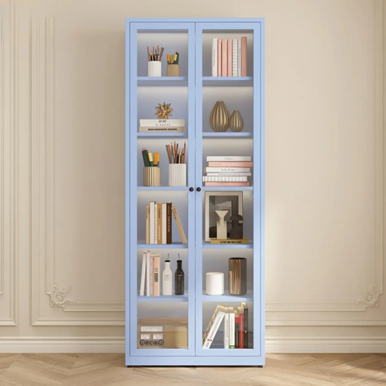 Modern Steel Glass Adjustable Shelves Display Storage Cabinet Image - 24 | homeyfad