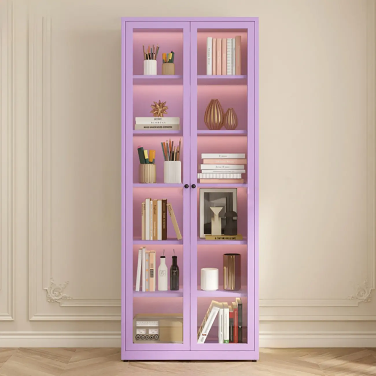 Modern Steel Glass Adjustable Shelves Display Storage Cabinet Image - 26 | homeyfad