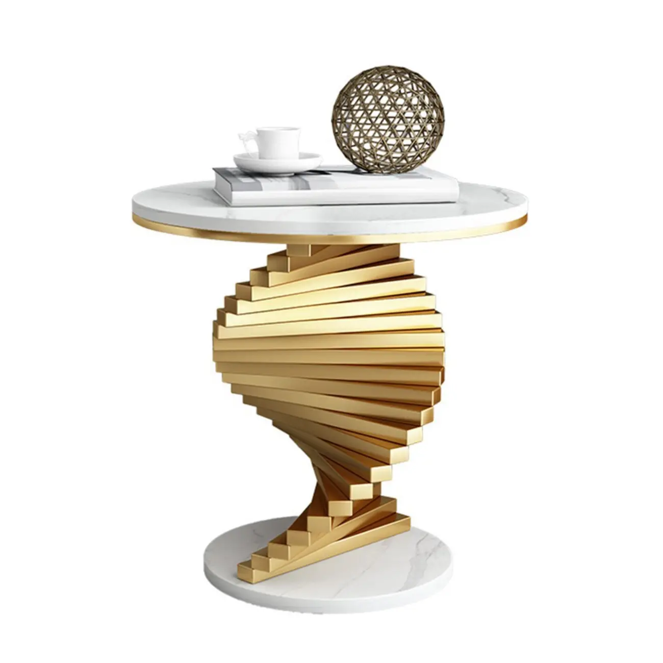 Modern Marble Round End Table with Abstract Gold Base for Home Image - 7 | homeyfad