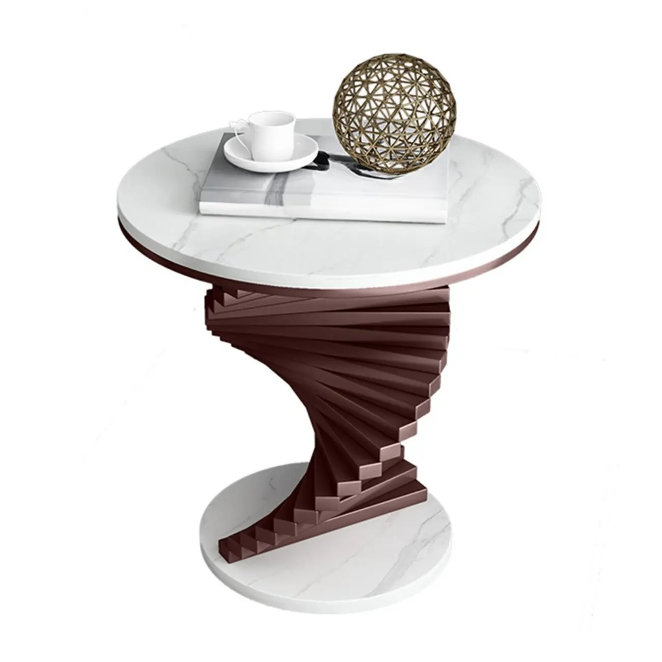 Modern Marble Round End Table with Abstract Gold Base for Home Image - 8 | homeyfad