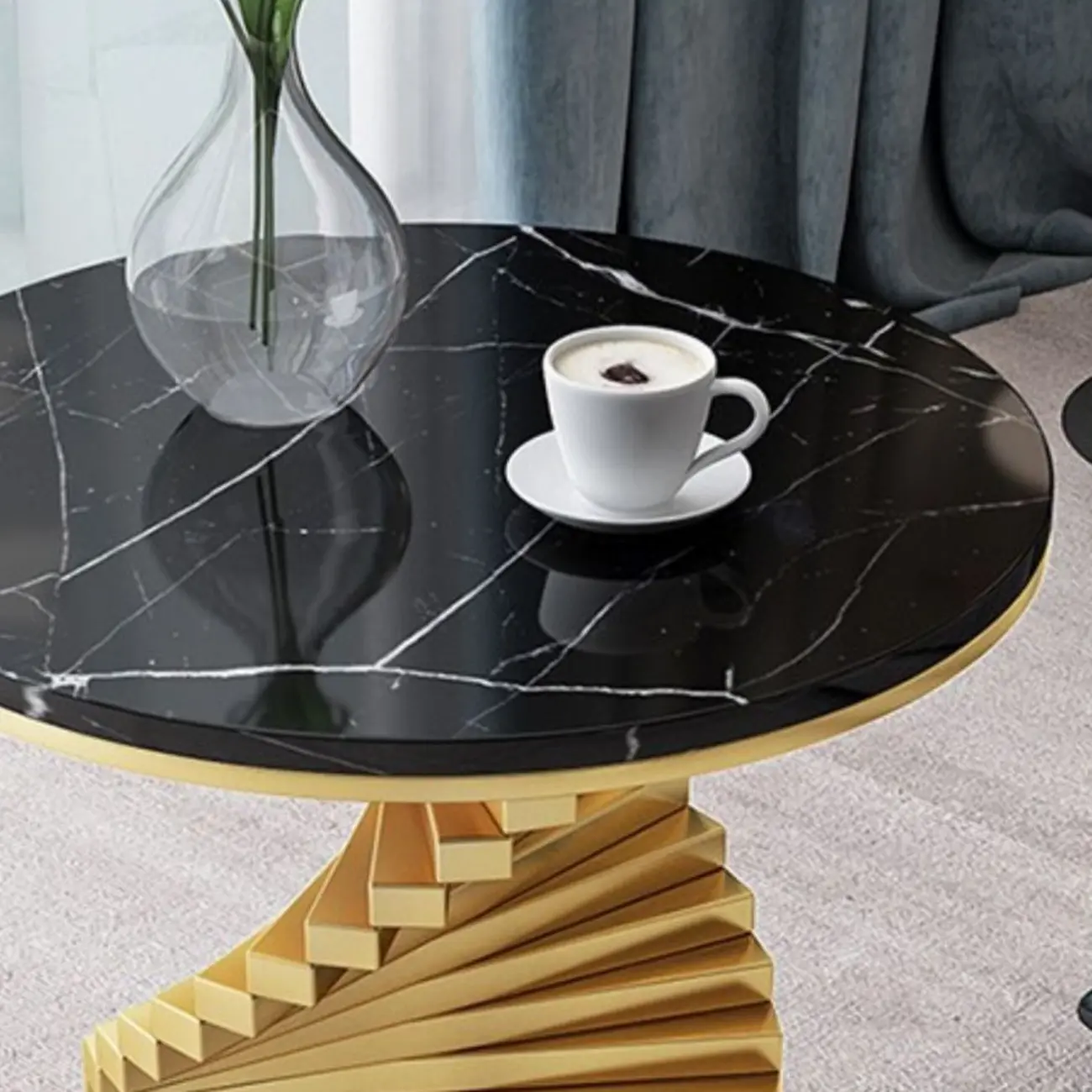 Modern Marble Round End Table with Abstract Gold Base for Home Image - 9 | homeyfad
