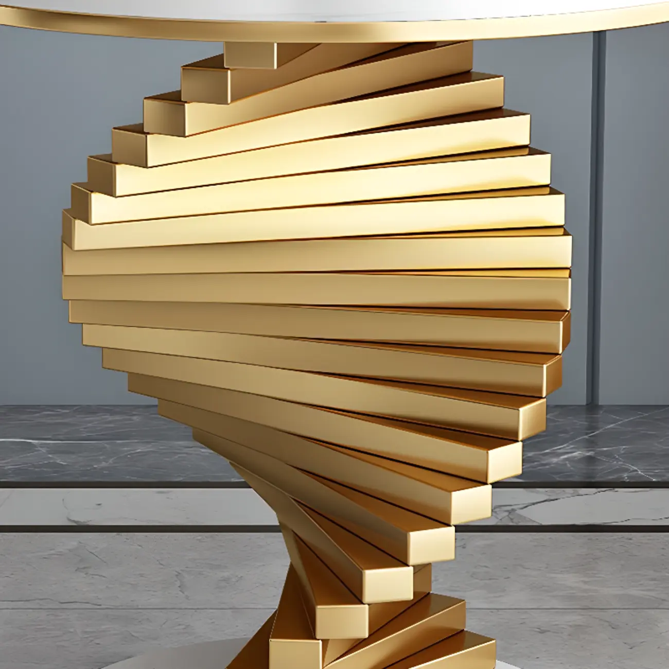 Modern Marble Round End Table with Abstract Gold Base for Home Image - 10 | homeyfad