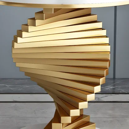Modern Marble Round End Table with Abstract Gold Base for Home Image - 10