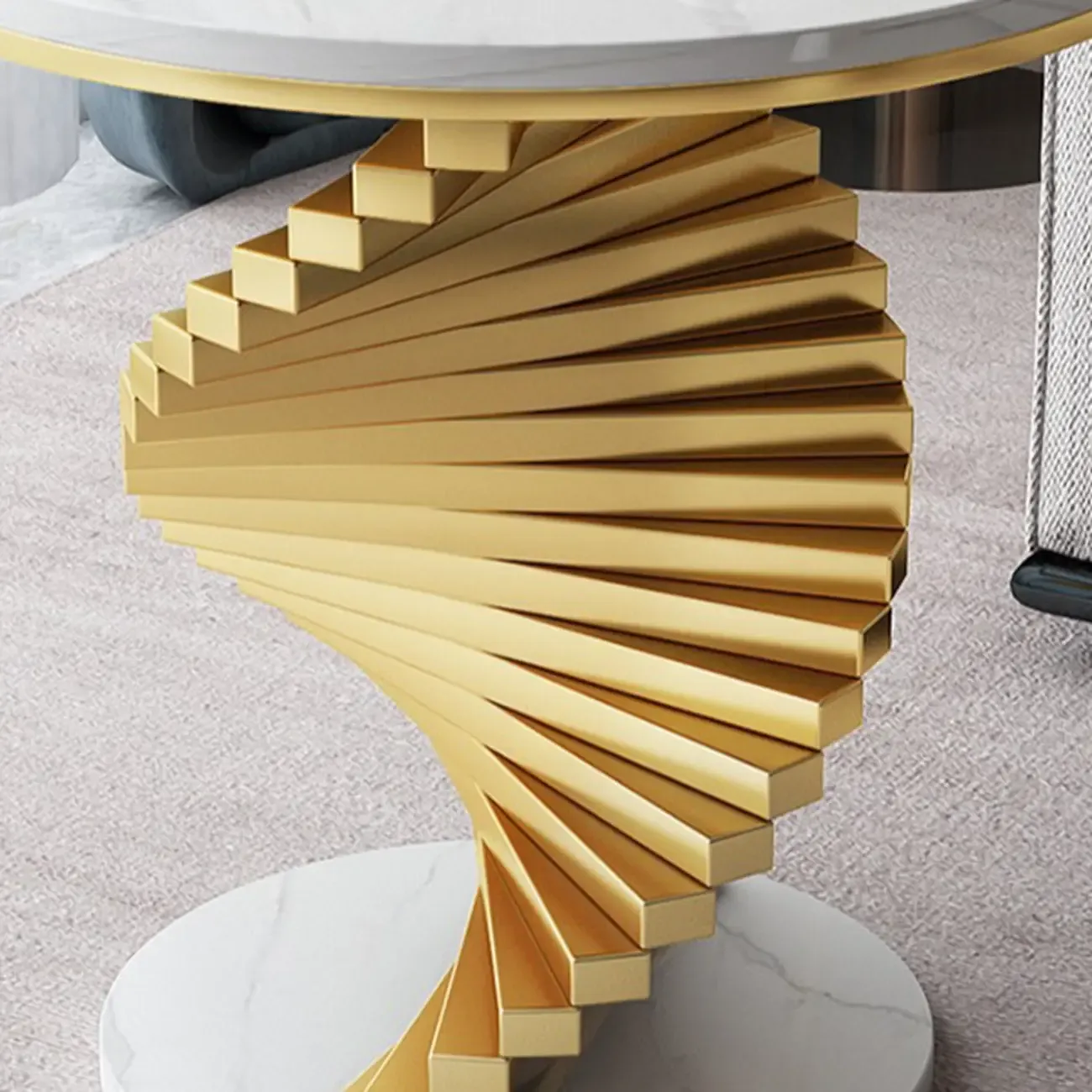 Modern Marble Round End Table with Abstract Gold Base for Home Image - 11