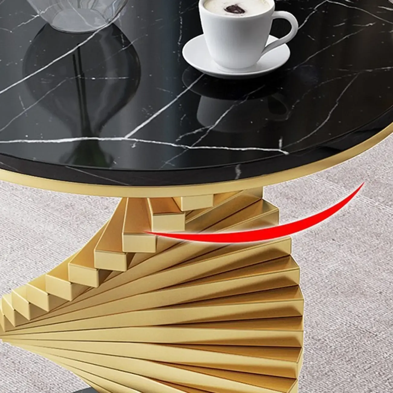 Modern Marble Round End Table with Abstract Gold Base for Home Image - 12