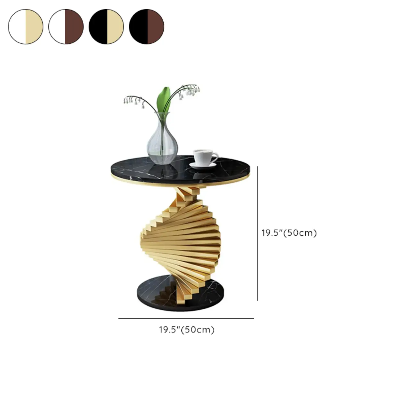 Modern Marble Round End Table with Abstract Gold Base for Home #size