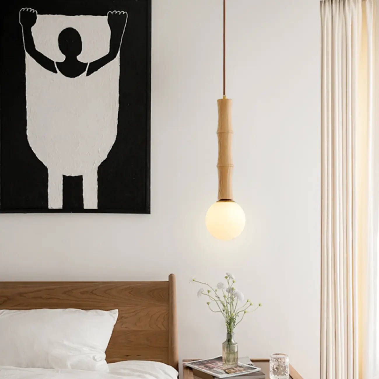 Adjustable Wood & Glass Globe Hanging Pendant Light Fixture  Image - 4 | homeyfad