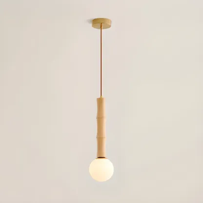 Adjustable Wood & Glass Globe Hanging Pendant Light Fixture  Image - 5