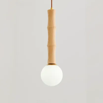 Adjustable Wood & Glass Globe Hanging Pendant Light Fixture  Image - 6