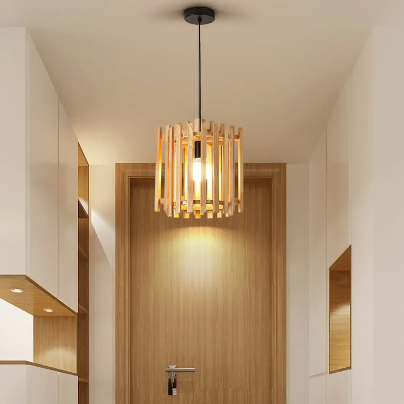 Adjustable Mini Wood Pendant Light for Dining/Kitchen Image - 4