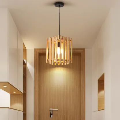 Adjustable Mini Wood Pendant Light for Dining/Kitchen Image - 4