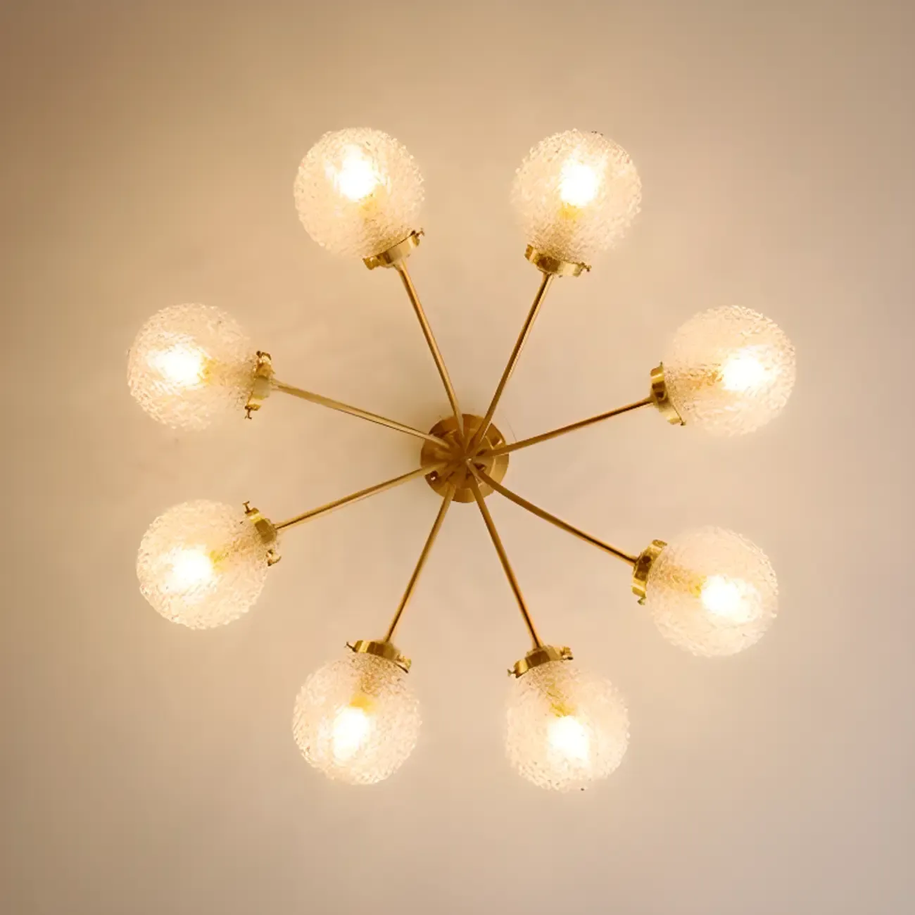 Elegant 6-Light Globe Glass Golden Semi Flush Ceiling Light