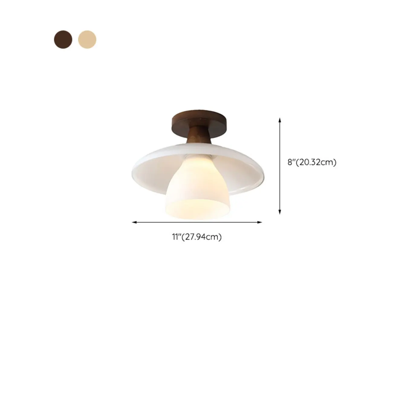 White Cone Wooden Modern Semi Flush Ceiling Light #size