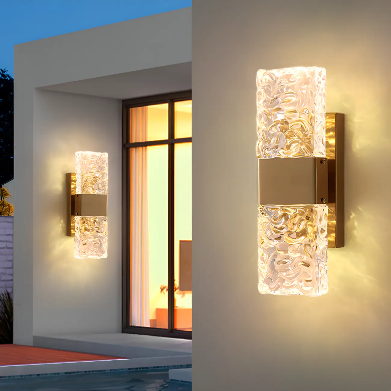 Modern Crystal Wall Sconce with Steel Fixture Outdoor Image - 2 | homeyfad
