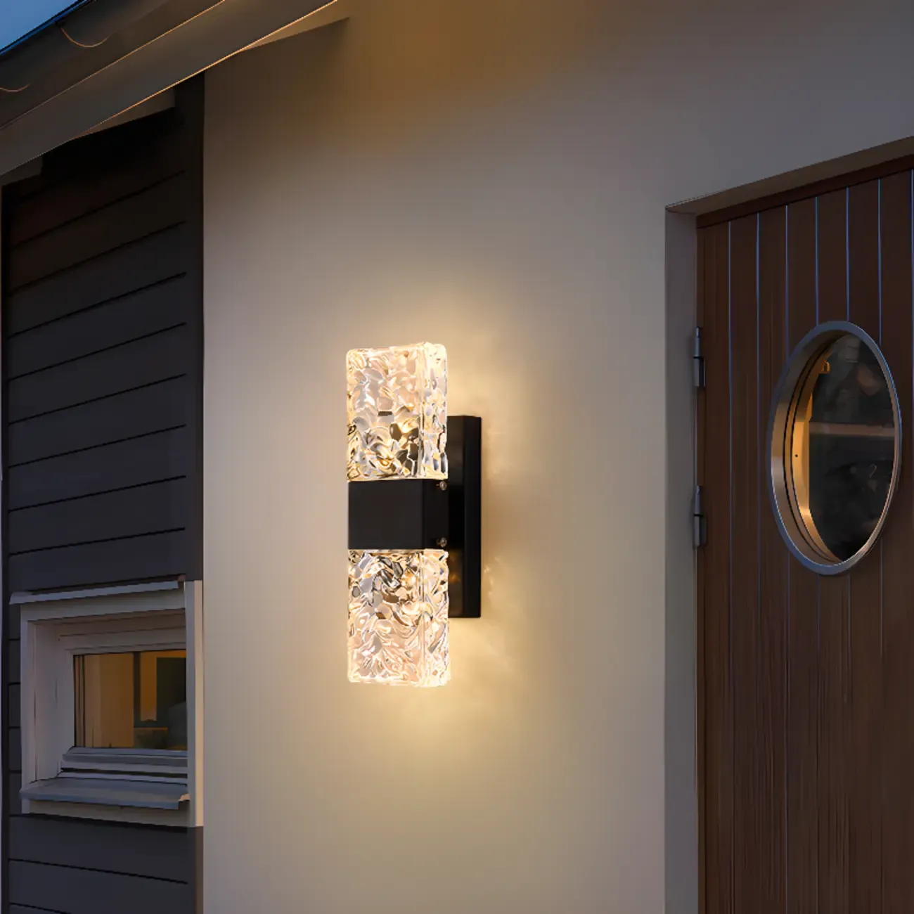 Modern Crystal Wall Sconce with Steel Fixture Outdoor Image - 3