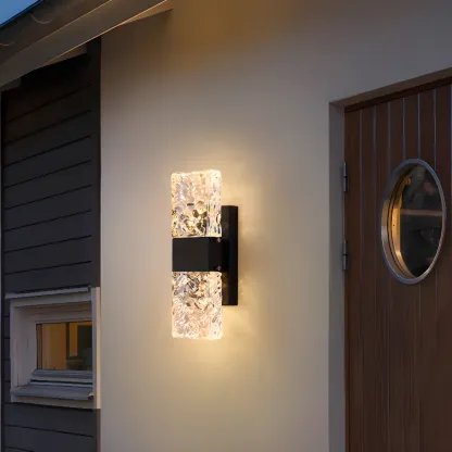 Modern Crystal Wall Sconce with Steel Fixture Outdoor Image - 3