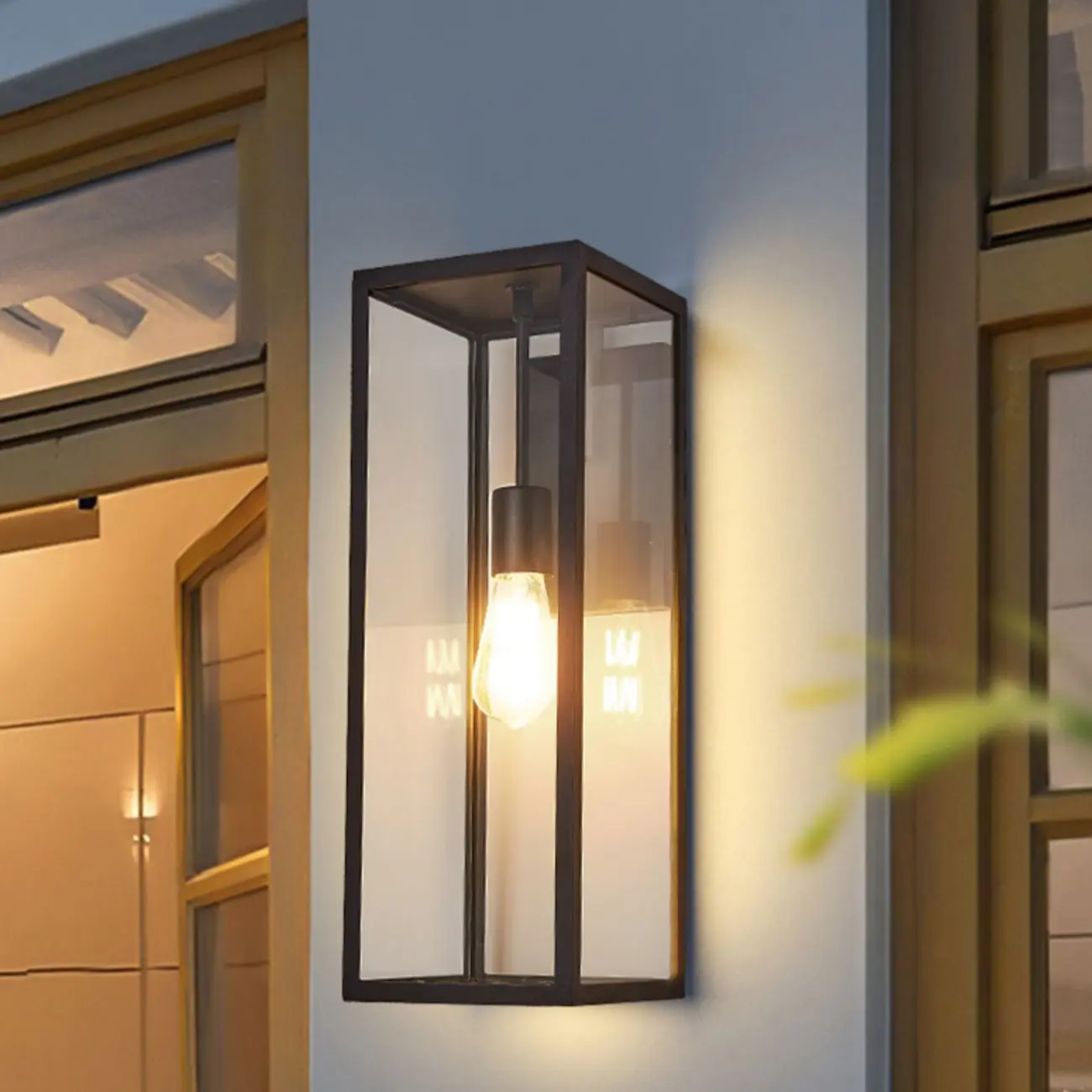 Industrial Metal Rectangle Clear Glass LED Outdoor Wall Light Image - 7 | homeyfad