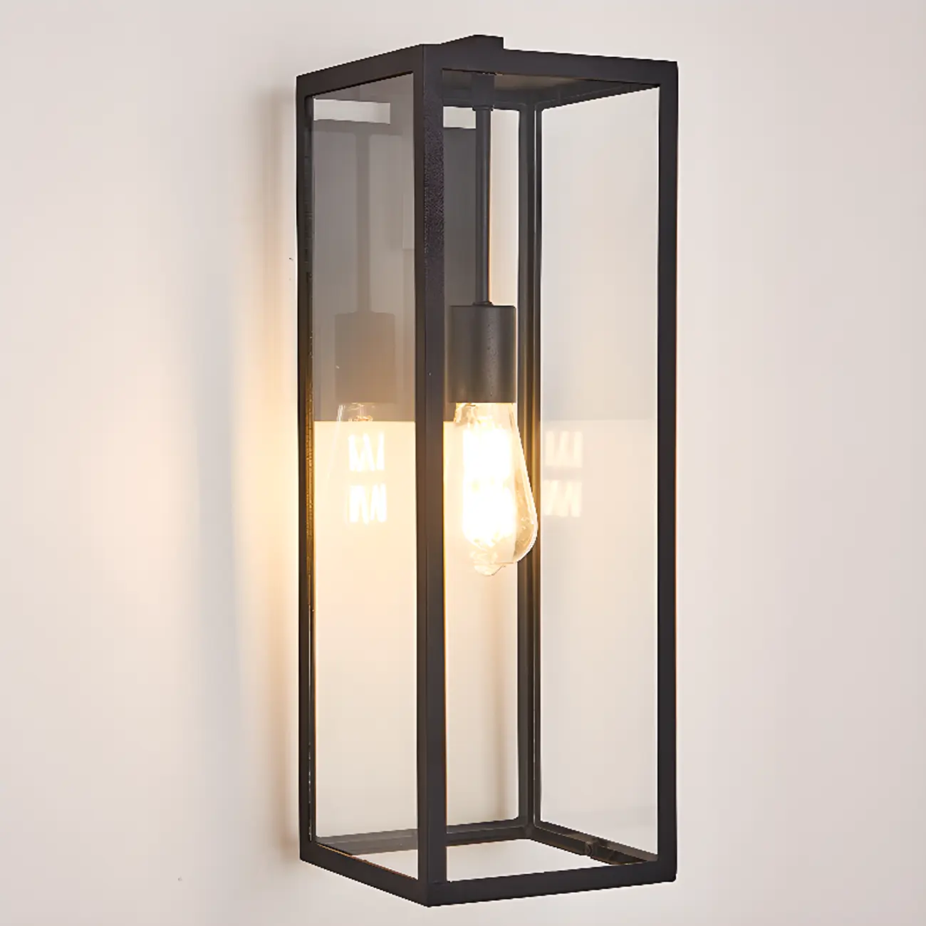 Industrial Metal Rectangle Clear Glass LED Outdoor Wall Light Image - 9 | homeyfad