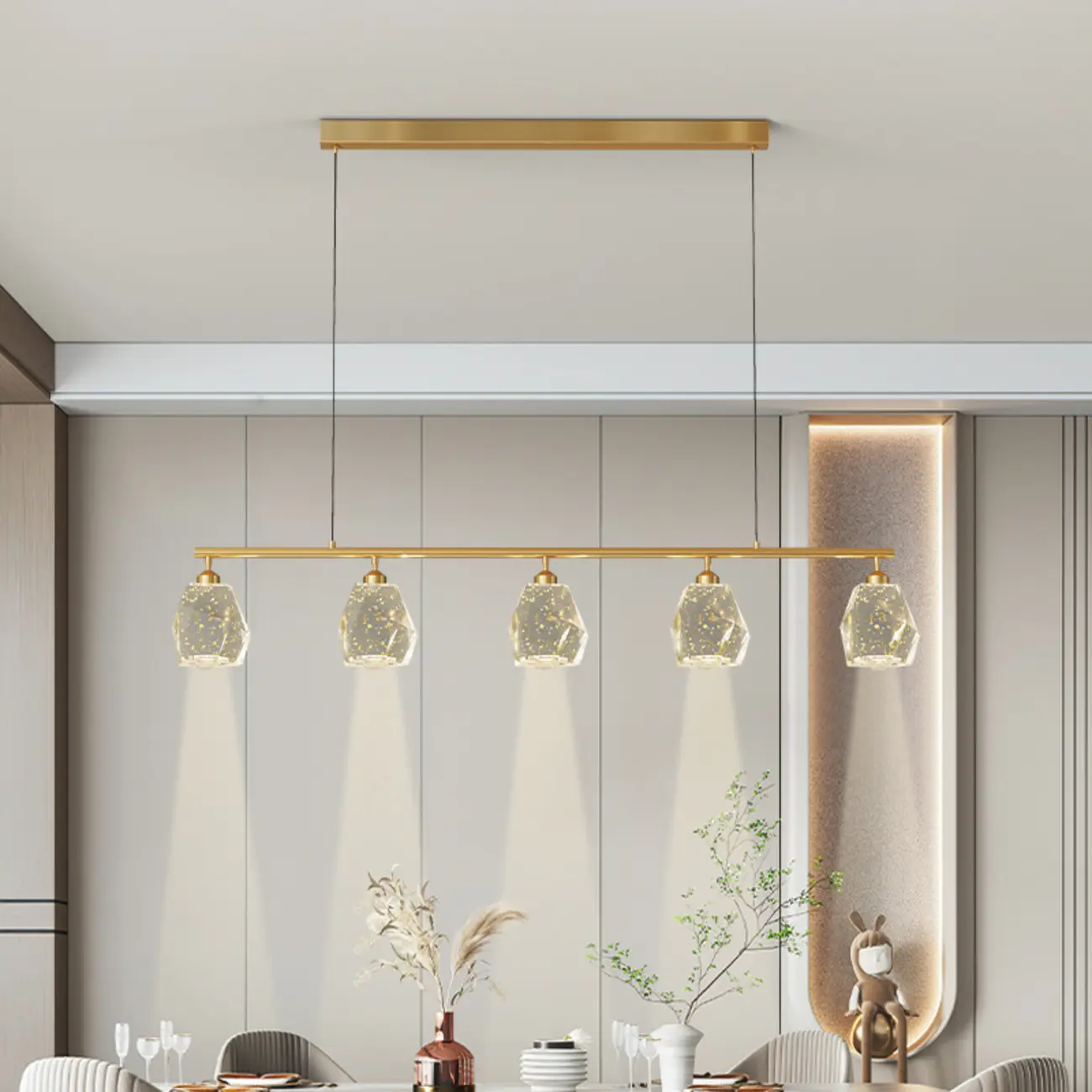 Geometric Gold Crystal Down Island Pendant Light Image - 1 | homeyfad