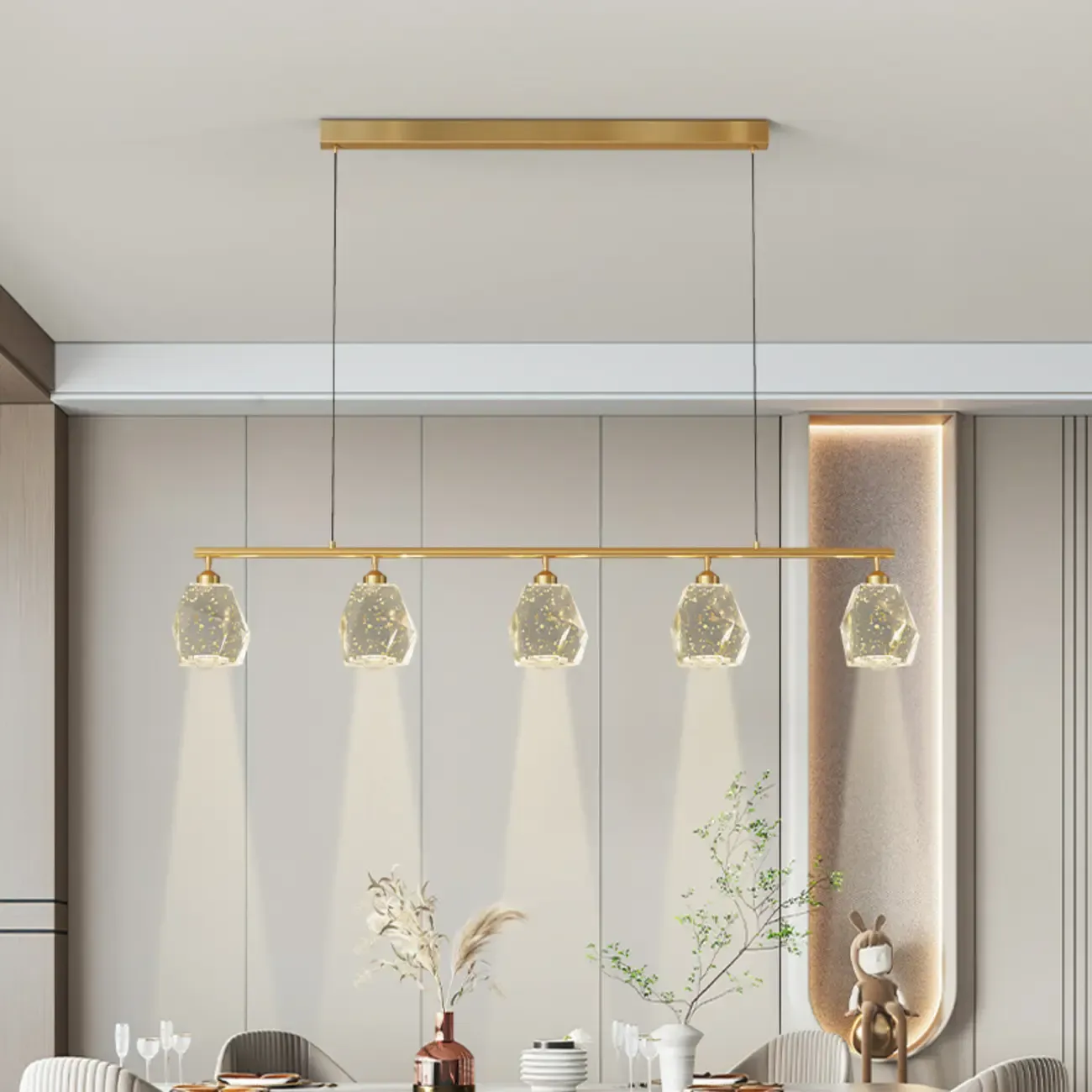 Geometric Gold Crystal Down Island Pendant Light Image - 1