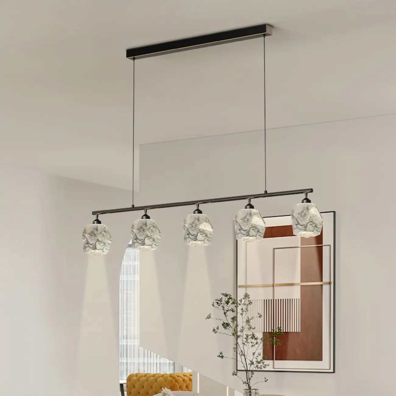 Geometric Gold Crystal Down Island Pendant Light Image - 2 | homeyfad