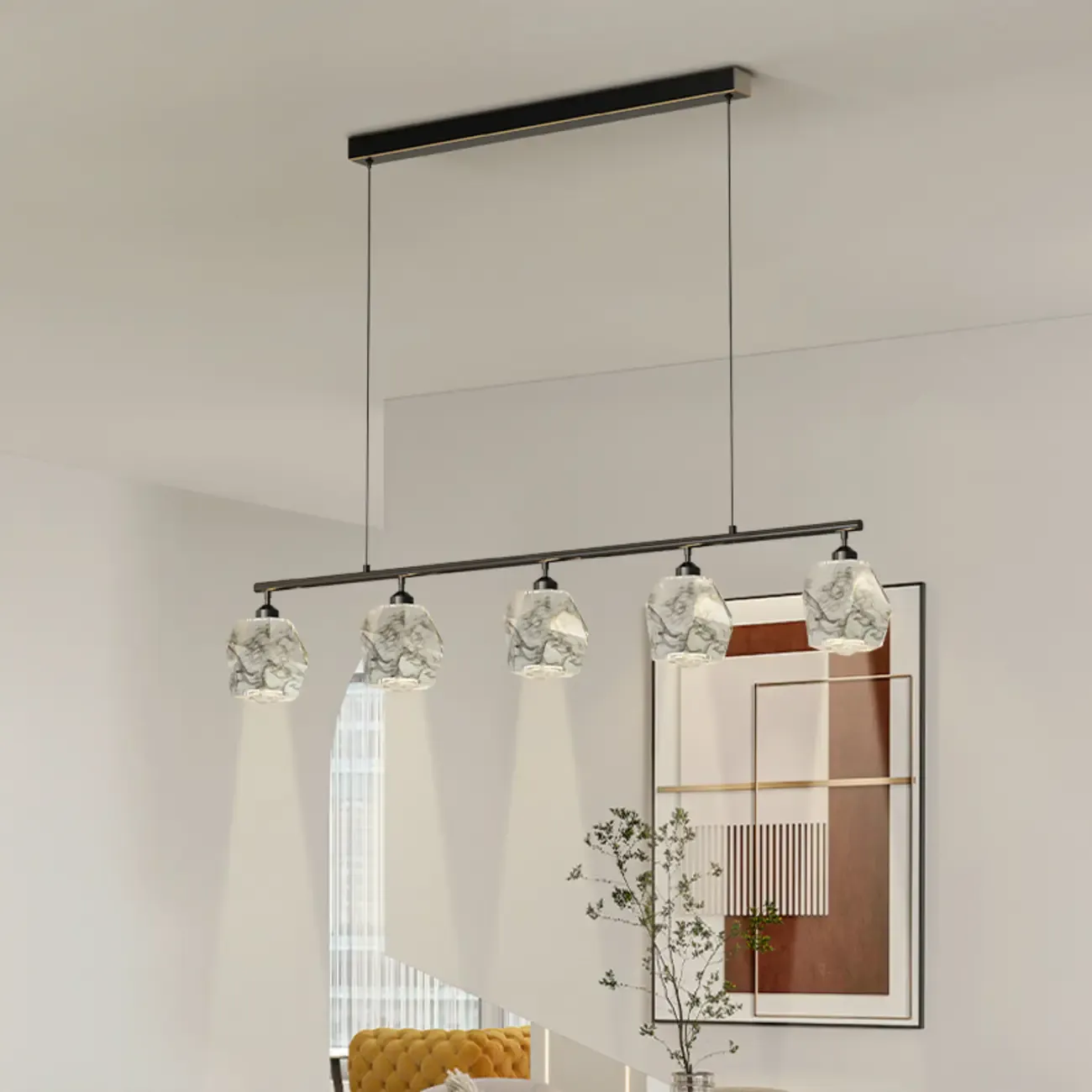 Geometric Gold Crystal Down Island Pendant Light Image - 2