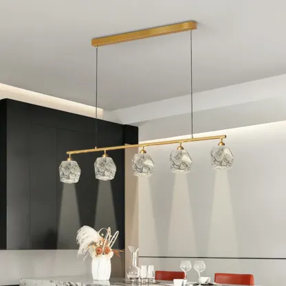 Geometric Gold Crystal Down Island Pendant Light Image - 3