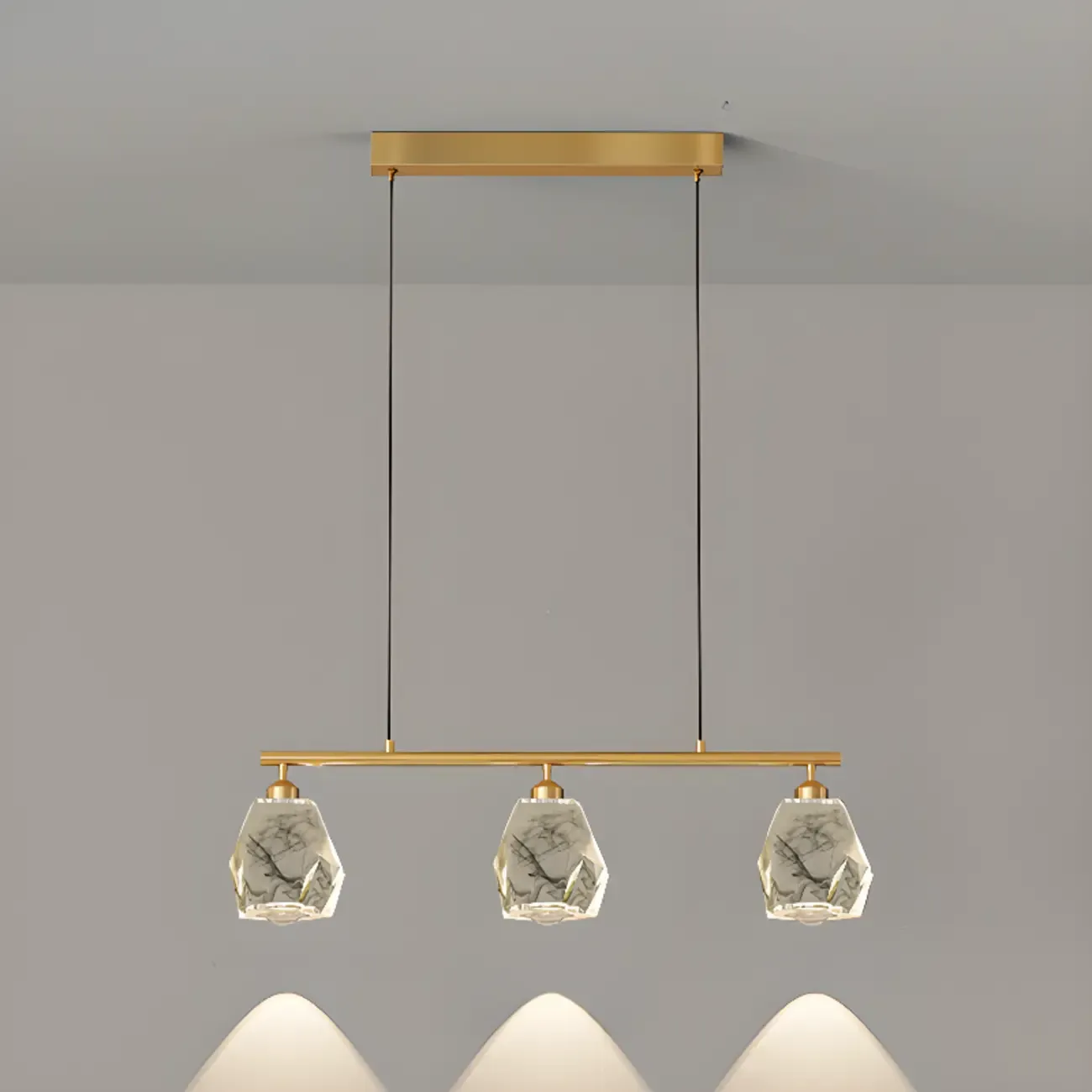Geometric Gold Crystal Down Island Pendant Light Image - 7