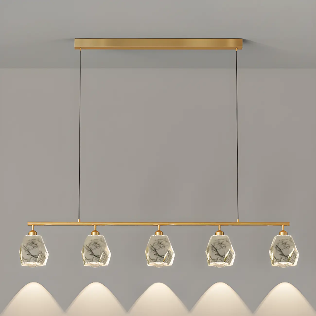 Geometric Gold Crystal Down Island Pendant Light Image - 9 | homeyfad