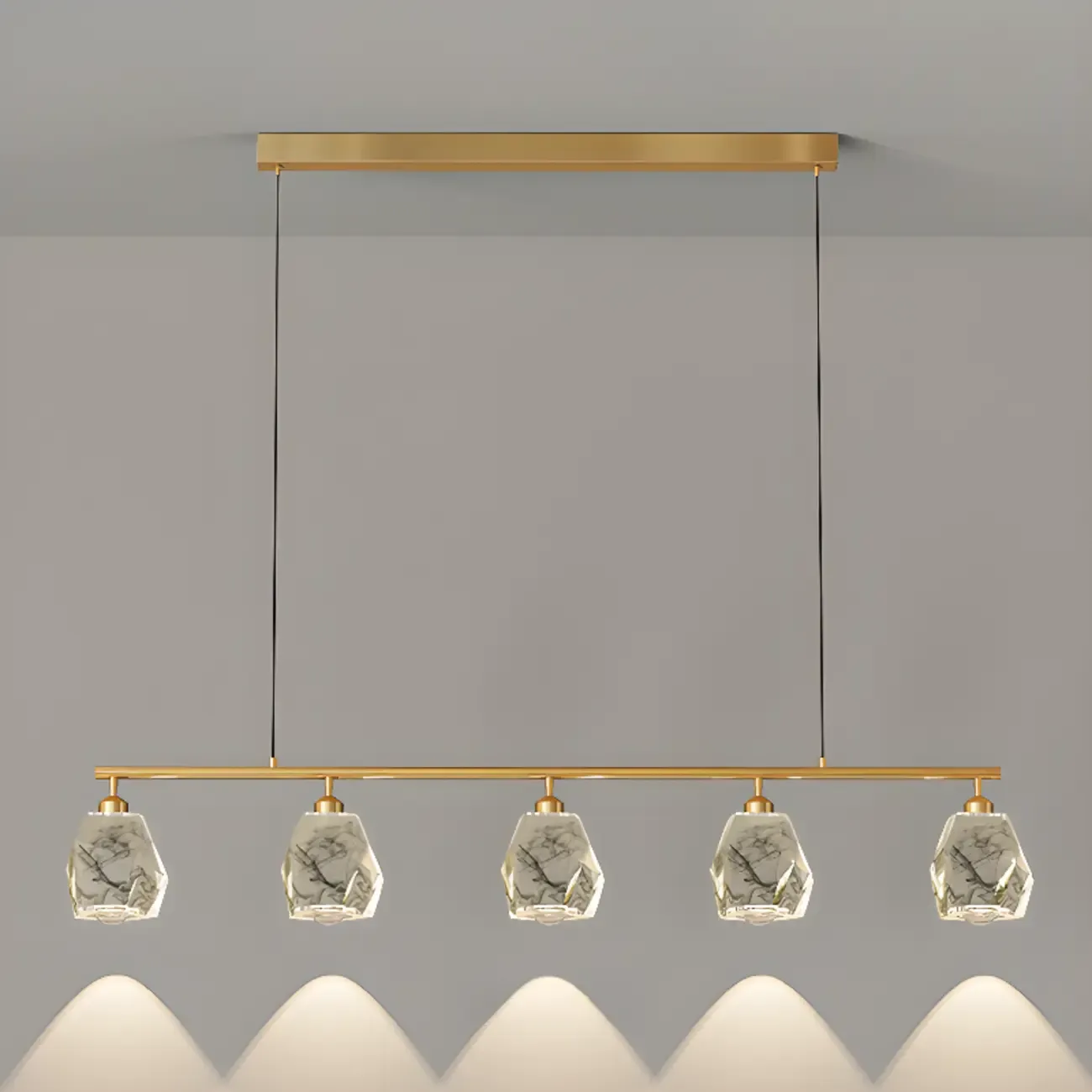 Geometric Gold Crystal Down Island Pendant Light Image - 9