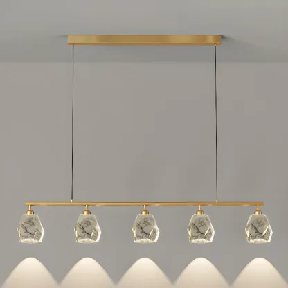 Geometric Gold Crystal Down Island Pendant Light Image - 9