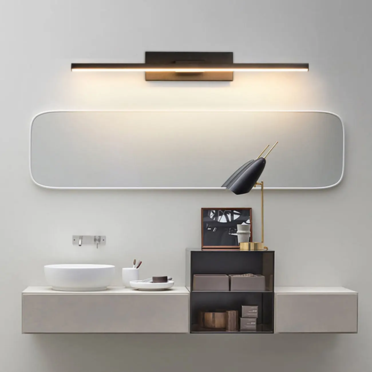 Modern Metal 1-Light Linear Black LED Vanity Light Image - 3 | homeyfad