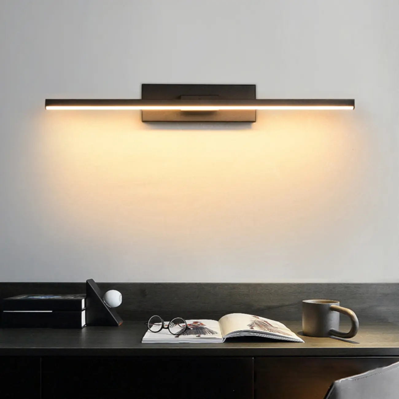 Modern Metal 1-Light Linear Black LED Vanity Light Image - 4 | homeyfad