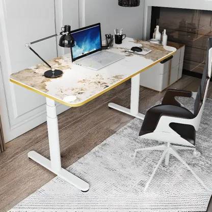 Glam T-Shaped Height-Adjustable Standing Desk with Sintered Stone Top Image - 2