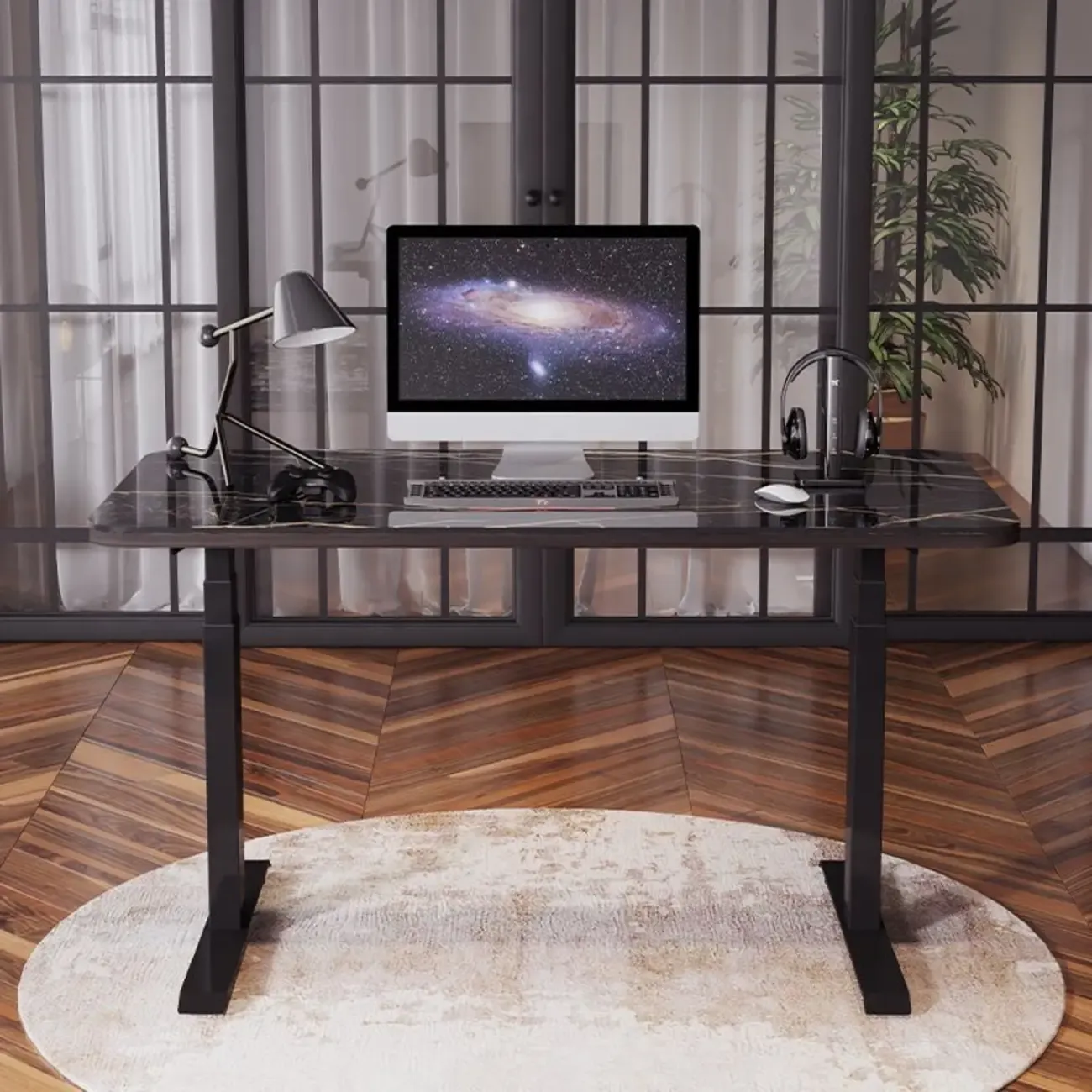 Glam T-Shaped Height-Adjustable Standing Desk with Sintered Stone Top Image - 3